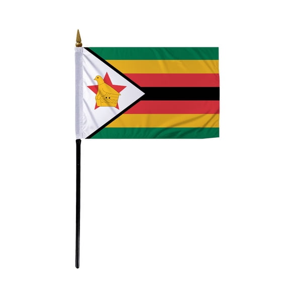 Promopatriot Small Zimbabwe Country Stick Flag 4x6 inch 11" Plastic Stick Polyester Fabric Stitched Edges Hand Held Mini Small Stick Flags