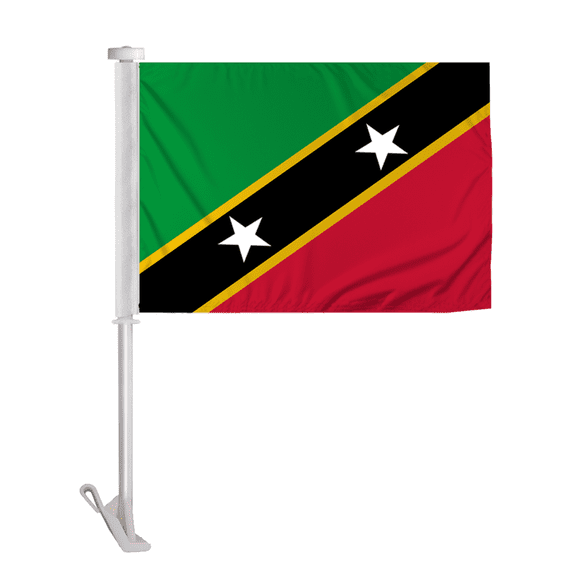 Promopatriot St. Kitts Car Flag 10.5x15 inch Premium Super Knit Polyester Fabric Double Sided Stitched 19" Plastic Unbreakable Stiff Pole