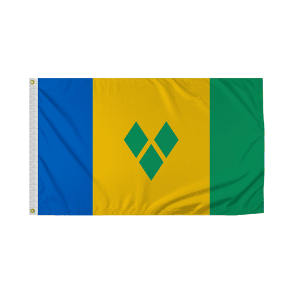 Promopatriot St.Vincent National Flag 3x5 ft Polyester Double Stitched Edges Polyester Header Metal Grommets Fade Resistant & Vivid Colors Indoor