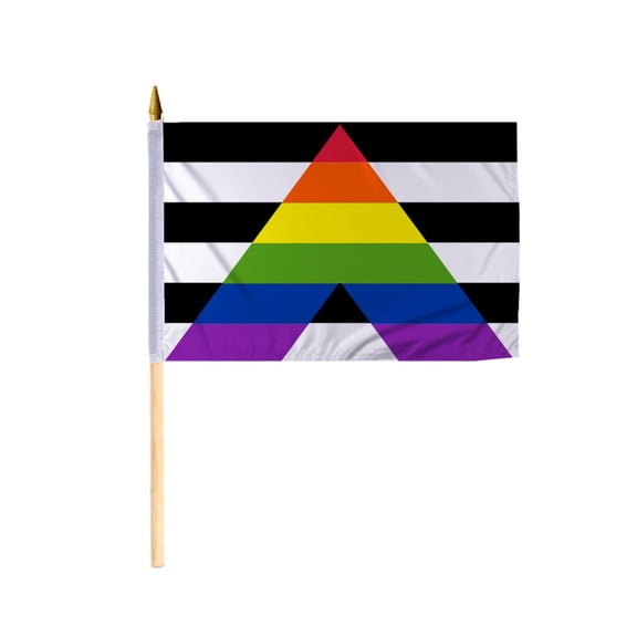 Promopatriot Straight Ally Pride Stick Flag 12x18 inch Stick Flag Sewn Edges Fade Resistant Polyester Handheld 24" Wood Stick Flag