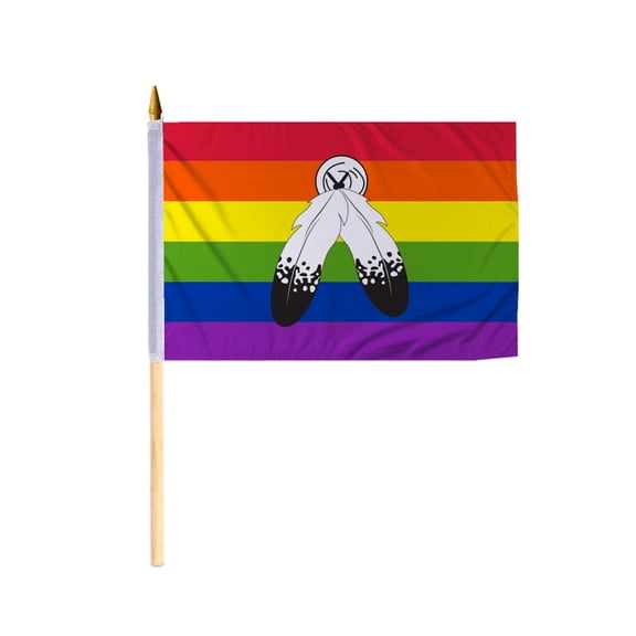 Promopatriot Two-Spirit Pride Stick Flag 12x18 inch Stick Flag Sewn Edges Fade Resistant Polyester Handheld 24" Wood Stick Flag