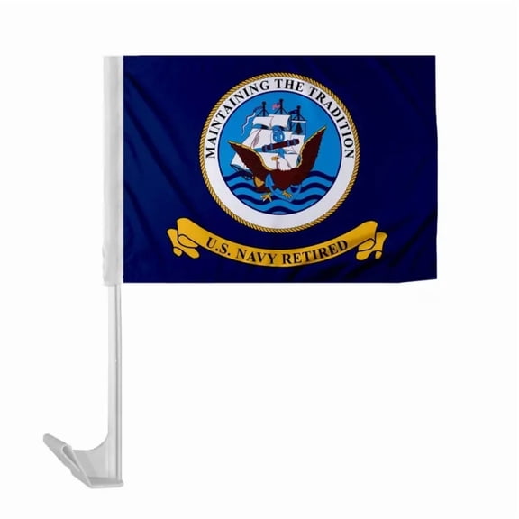 Promopatriot US Navy Retired 12x16in Car Flag – Durable Polyester with Stitched Edges