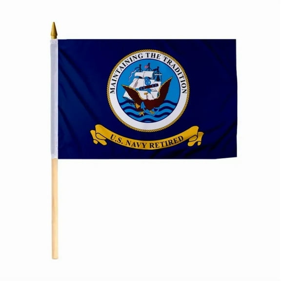 Promopatriot US Navy Retired Flag 12x18in Stick Flag – Durable Polyester with Stitched Edges