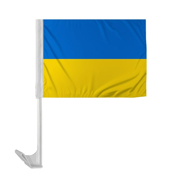 Promopatriot Ukraine Car National Flag 12x16 inch Economy Polyester Fabric Double Stitched 17" Plastic Flexible Pole