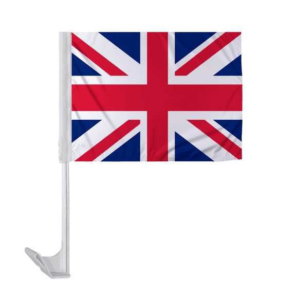 Promopatriot United Kingdom/Union Jack Car National Flag 12x16 inch Economy Polyester Fabric Double Stitched 17" Plastic Flexible Pole