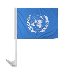 Promopatriot United Nations Car National Flag 12x16 inch Economy Polyester Fabric Double Stitched 17" Plastic Flexible Pole
