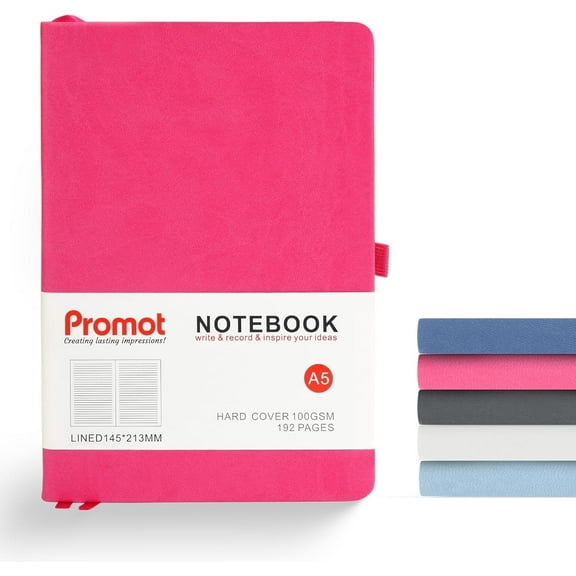 Promot A5 Pink Ruled Notebook - 192 Lined Pages 8.2 x 5.5 Inch, 100 GSM, Pen Loop, Inner Pocket