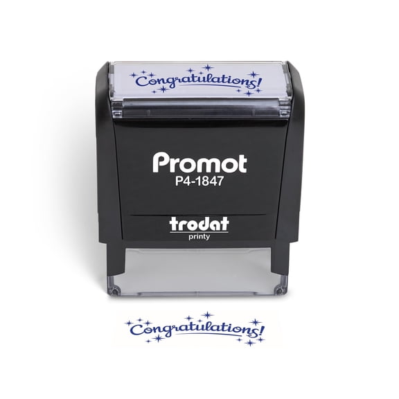 Promot Congratulations Self Inking Rubber Stamp - For Crafting, Scrapbooking, Planners, Card Making - Message Stamp with Clear and Crisp Impressions, Blue Ink