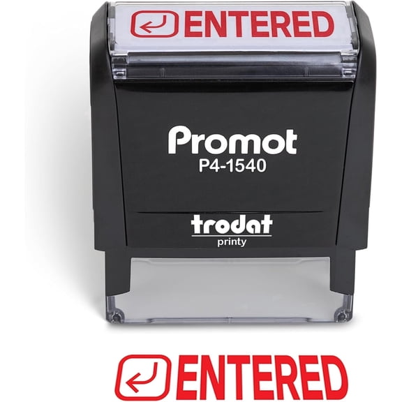 Promot Entered with Arrow Stamp - Durable Refillable Rubber Self-Inking Stamps - Stamp for Documents, Forms, Files, Records, Accounting, Mail, School, and Admin Use - Compact Design for Easy Storage