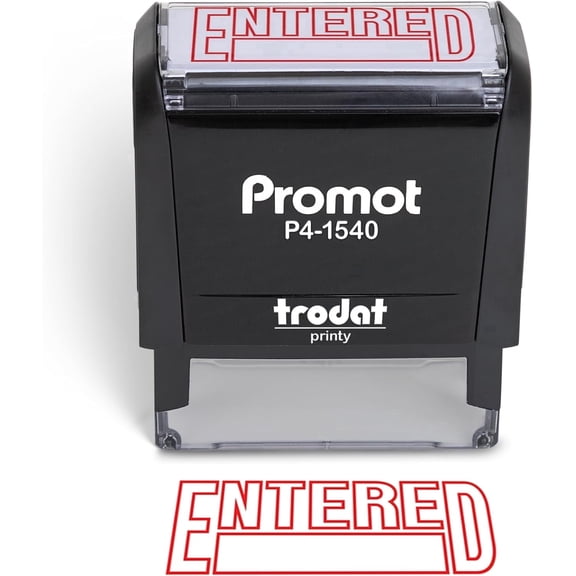 Promot Entered with Box Stamp - Durable Refillable Rubber Self-Inking Stamps - Stamp for Documents, Forms, Files, Records, Accounting, Mail, School, and Admin Use - Compact Design for Easy Storage