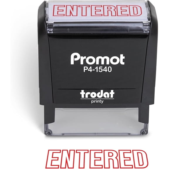 Promot Entered Stamp - Durable Refillable Rubber Self-Inking Stamps - Stamp for Documents, Forms, Files, Records, Accounting, Mail, School, and Administrative Use - Compact Design for Easy Storage
