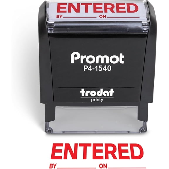 Promot Entered On Stamp - Durable Refillable Rubber Self-Inking Stamps - Stamp for Documents, Forms, Files, Records, Accounting, Mail, School, and Administrative Use - Compact Design for Easy Storage