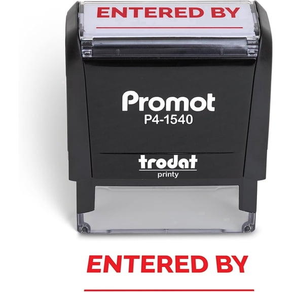 Promot Entered by Stamp - Durable Refillable Rubber Self-Inking Stamps - Stamp for Documents, Forms, Files, Records, Accounting, Mail, School, and Administrative Use - Compact Design for Easy Storage