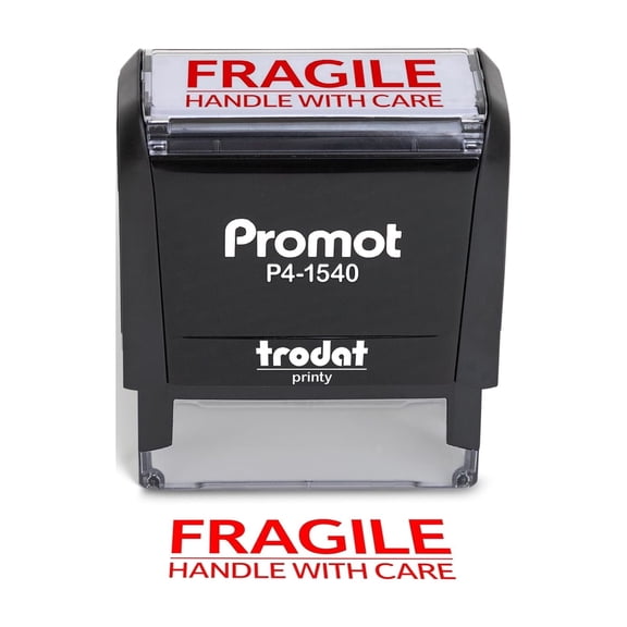 Promot Fragile Handle with Care Self Inking Rubber Stamp - Ink Stamps for Packaging Labels and Warning, Shipping, Moving, Order Processing, Retail Use