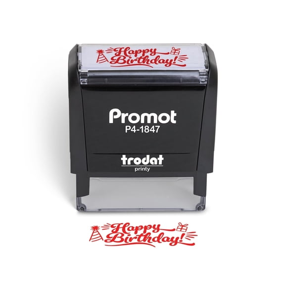 Promot Happy Birthday Self Inking Rubber Stamp - For Crafting, Scrapbooking, Planners, Card Making - Message Stamp with Clear and Crisp Impressions, Red Ink