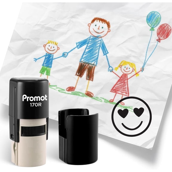 Promot Round Teacher Self-Inking Stamp for Grading & Feedback (Heart Smiley Black)