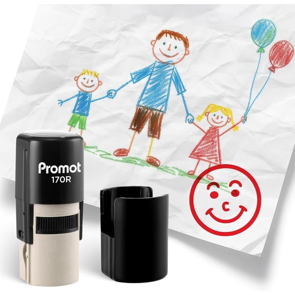 Promot Round Teacher Self-Inking Stamp for Grading & Feedback (Smiley 2 Red)