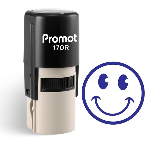 Promot Round Teacher Self-Inking Stamp for Grading & Feedback (Smiley Blue)