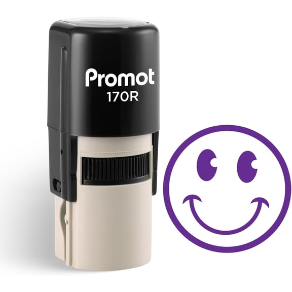 Promot Round Teacher Self-Inking Stamp for Grading & Feedback (Smiley Purple)