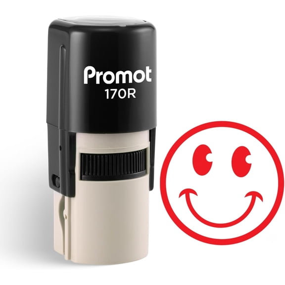 Promot Round Teacher Self-Inking Stamp for Grading & Feedback (Smiley Red)