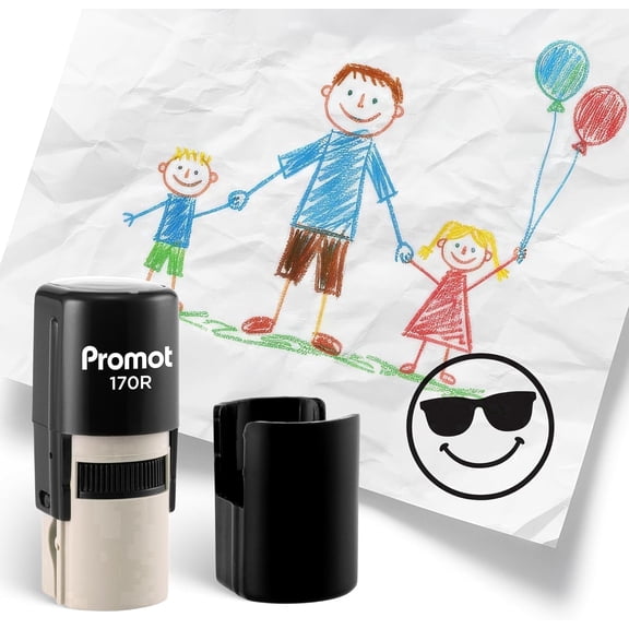 Promot Round Teacher Self-Inking Stamp for Grading & Feedback (Smiley Shades Black)