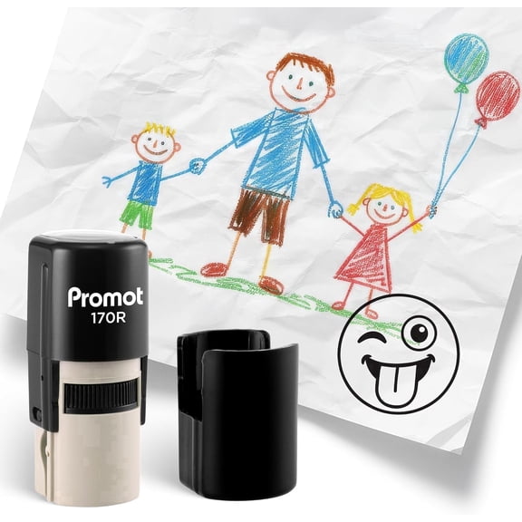 Promot Round Teacher Self-Inking Stamp for Grading & Feedback (Winking Tounge Black)