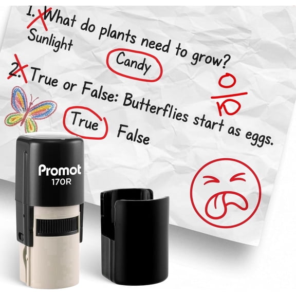 Promot Round Teacher Self-Inking Stamp for Grading & Feedback (Yuck Face Red)