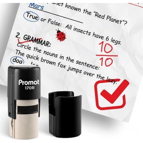 Promot Self-Inking Stamp for Teacher - Round Stamp for Grading & Feedback (Check Box)
