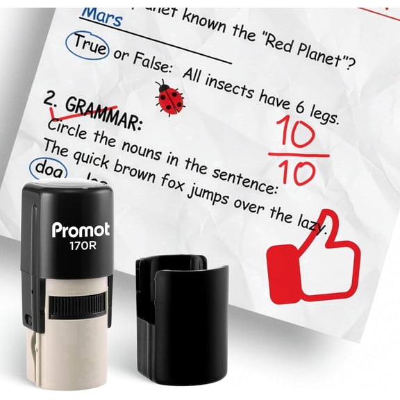 Promot Self-Inking Stamp for Teacher - Round Stamp for Grading & Feedback (Like Red)
