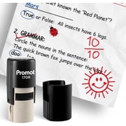 Promot Self-Inking Stamp for Teacher - Round Stamp for Grading & Feedback Smiley Sun Red
