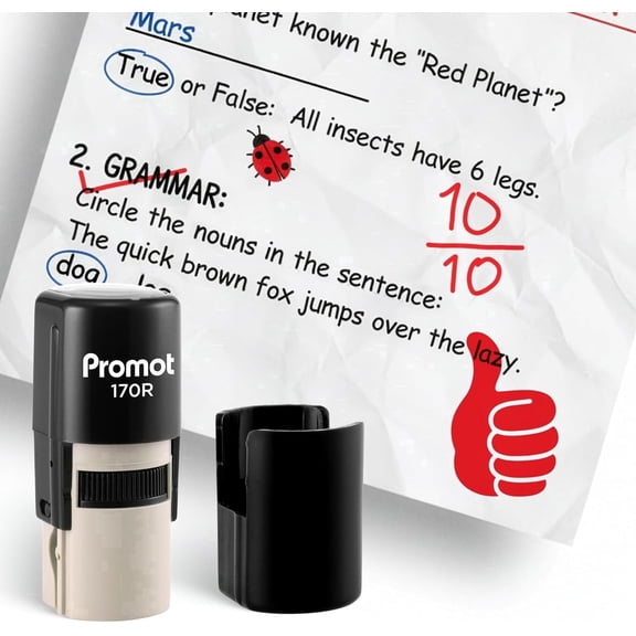 Promot Self-Inking Stamp for Teacher - Round Stamp for Grading & Feedback (Thumbs Up Red)