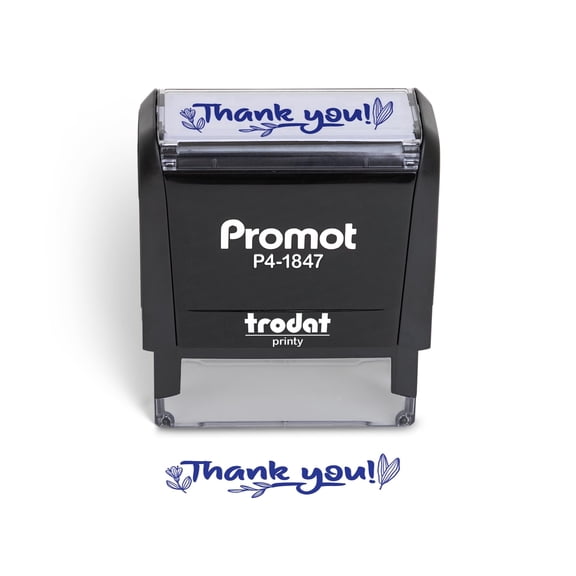 Promot Thank You Self Inking Rubber Stamp - For Crafting, Scrapbooking, Planners, Card Making - Message Stamp with Clear and Crisp Impressions, Blue Ink