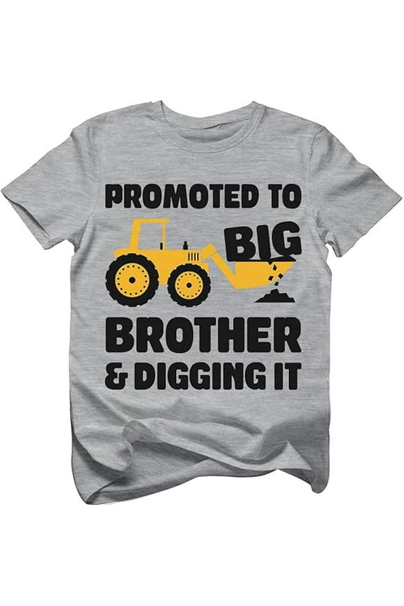 Toddler Boys Shirt Promoted to Big Brother Tractor T-Shirt - 5-6 Gray