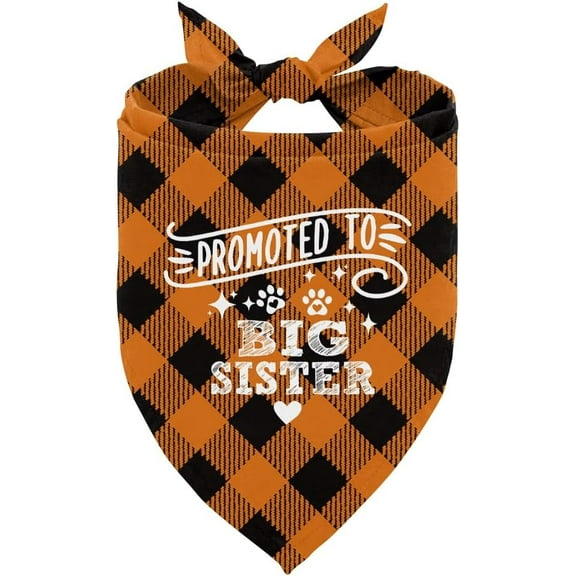 Promoted to Big Sister Dog Bandana, Dog Bandana, Orange Buffalo Plaid Pet Scarf, Pet Dog Scarf Accessories, Pet Dog Gender Revealing Triangle Scarf, Dog Bandana for Small Medium Large Dogs (C27)