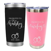 Promoted To Husband - Promoted to Wifey 20oz Tumbler Mug Funny Family Wedding Announcement Coffee Cup For Newlyweds, Romantic Couples Wedding Gifts - Set of 2