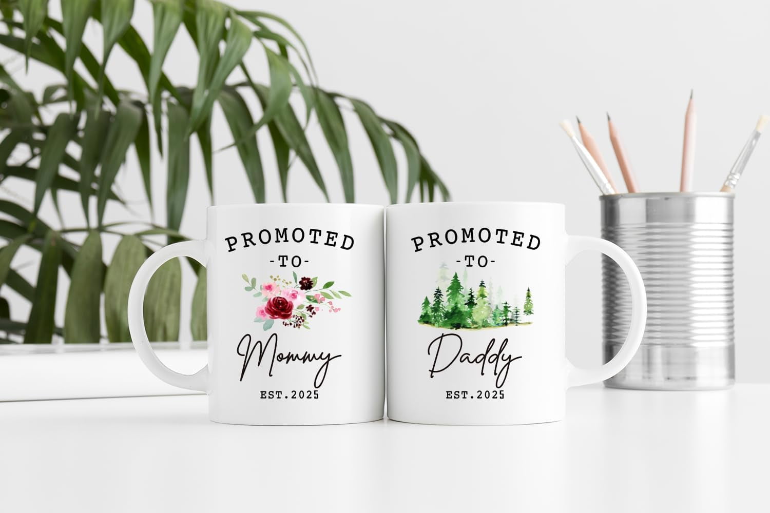 Promoted to Mommy Daddy Gifts First Time 2025 Mug Set, Pregnancy Announcement For Parents