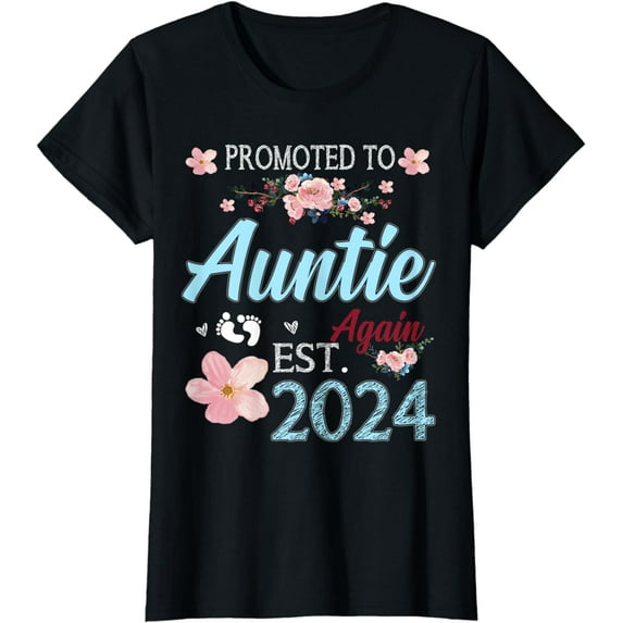 Promoted To Auntie Again Est 2024 Pregnancy Announcement T-Shirt