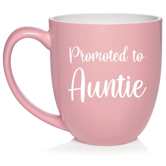 Promoted To Auntie New Aunt Pregnancy Announcement Ceramic Coffee Mug Tea Cup Gift (16oz Light Pink)