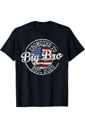 Promoted To Big Bro Est 2026 Stamp First Time Brother To Be Gift T-Shirt, Size S-5XL
