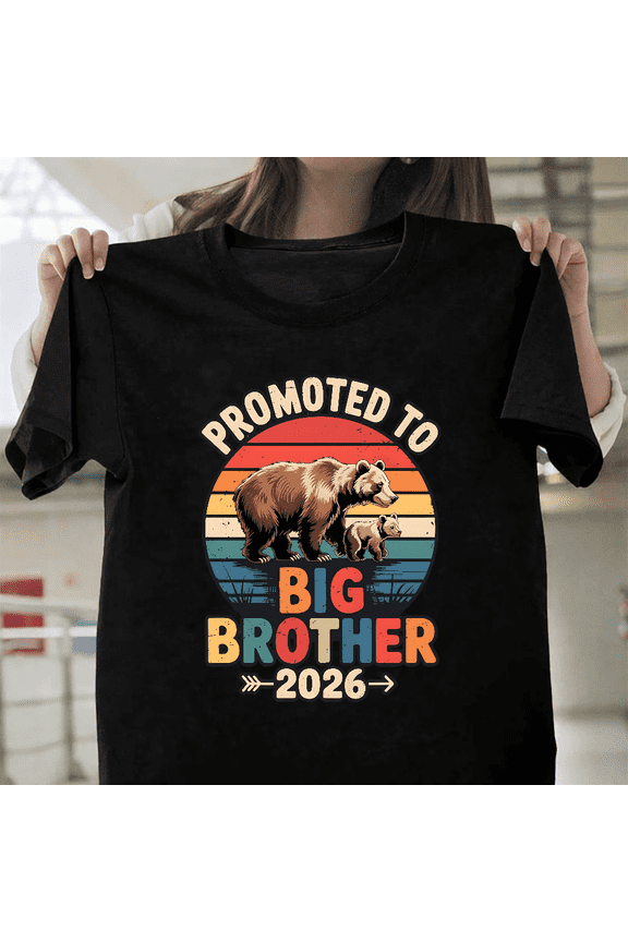 Promoted To Big Sibling 2026 Pregnancy Reveal Gift Unisex T-Shirt, up to size 3XL.