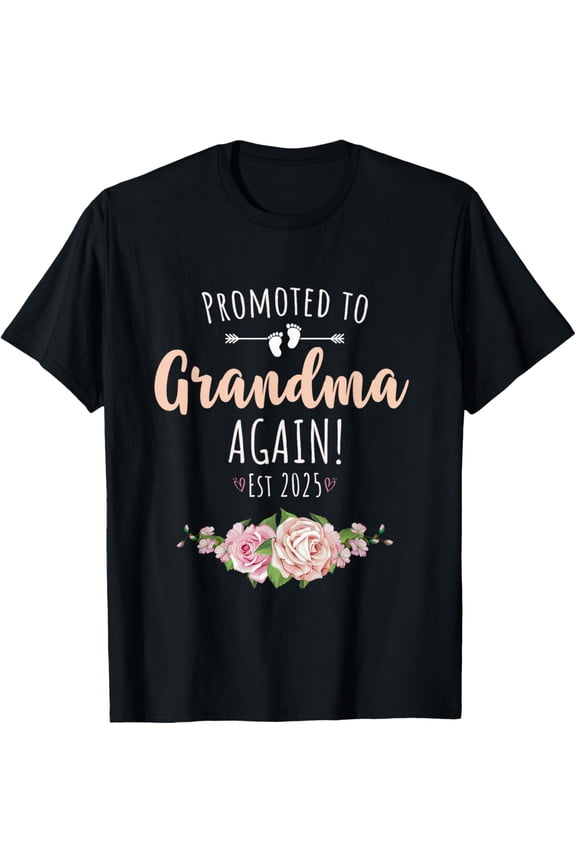 Promoted To Grandma Again 2025 T-ShirtMen and women, Black T-shirt, size: Extra large