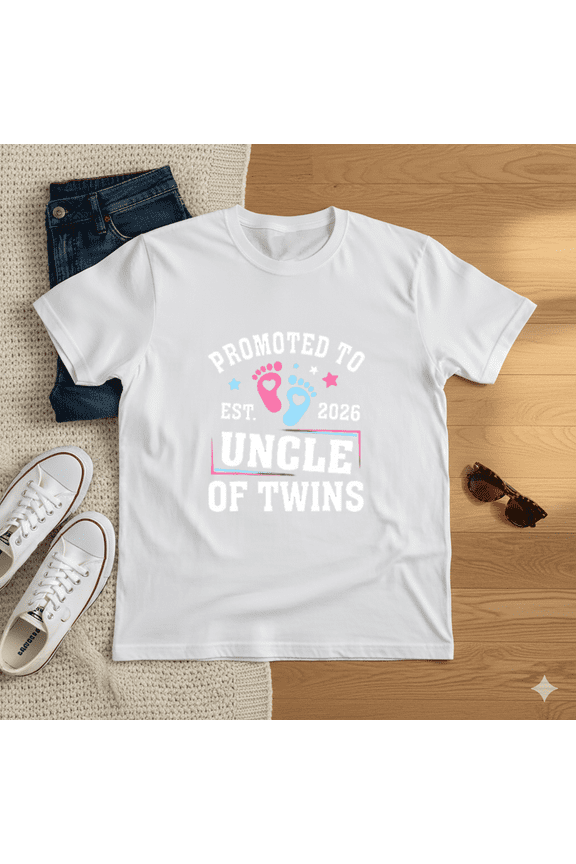 Promoted To Uncle Of Twins Est 2026 Baby Announcement T-Shirt, for men & women, S-5XL