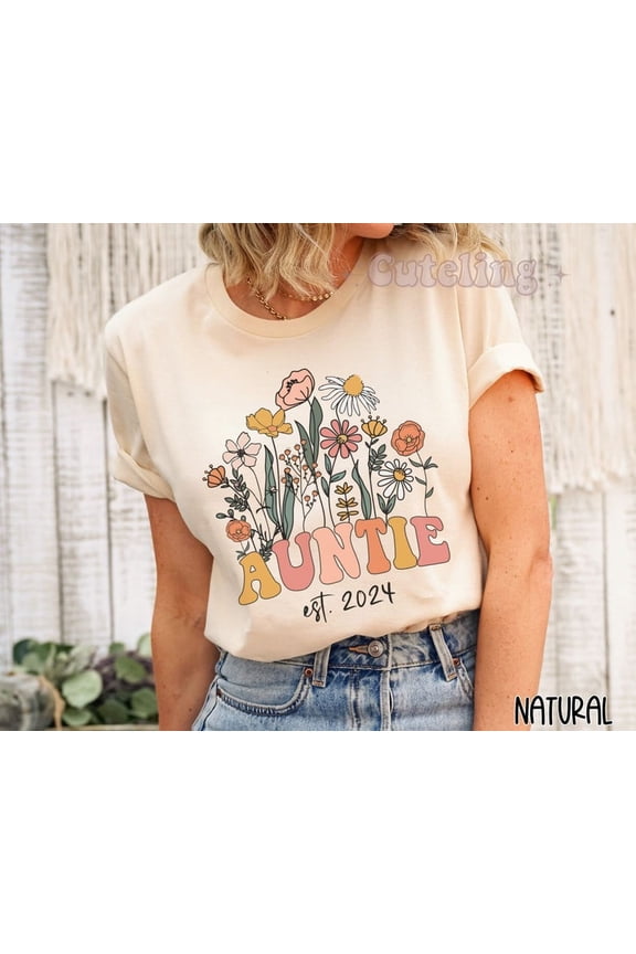 Promoted to Aunt 2024 T-Shirt, Custom Auntie Est 2024 Shirt, Best Aunt Ever Tee, Pregnancy Reveal Gift for Aunt to Be, Plus Size Aunt Shirt