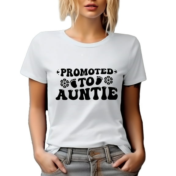 Promoted to Auntie, Baby Shower Party, New Aunt, White T-Shirt, Large