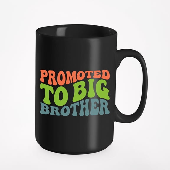 Promoted to Big Brother, Older Child Themed, Groovy Retro Wavy Text Merch Gift, Black 15oz Ceramic Mug
