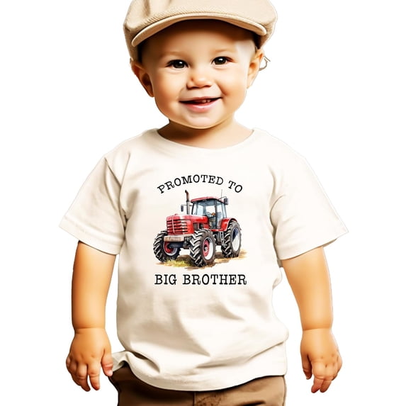 Promoted to Big Brother Red Tractor Shirt for Boys Farm Sibling Reveal Pregnancy Announcement Tee Natural Shirt Youth Medium