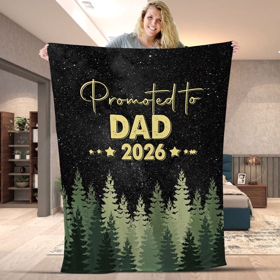 Promoted to Dad 2026 Blanket, Forest Nature Dad Fleece Blanket, Father's Day Gift