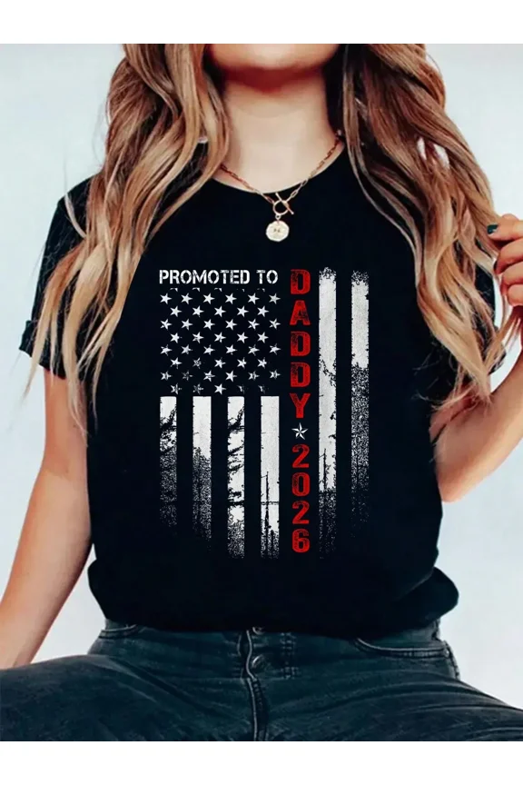 Promoted to Daddy 2026 American Flag Men's Graphic T-Shirt New Father Announcement Tee