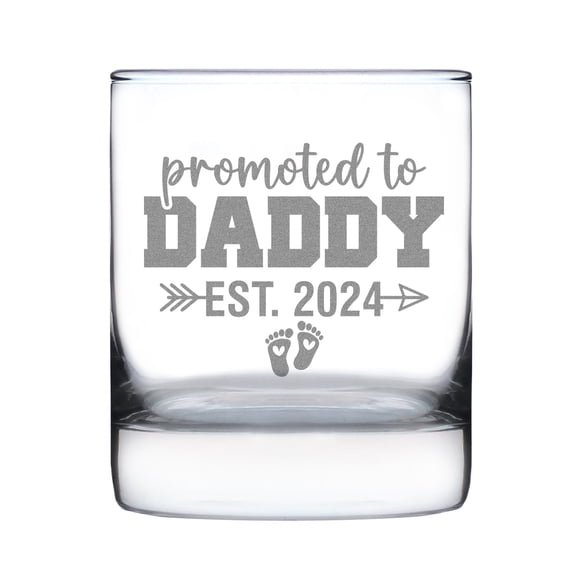 Promoted to Daddy Est 2024 Hand Engraved Rocks Glass, New Dad Gift, Custom Etched Expecting Father Father's Day Present