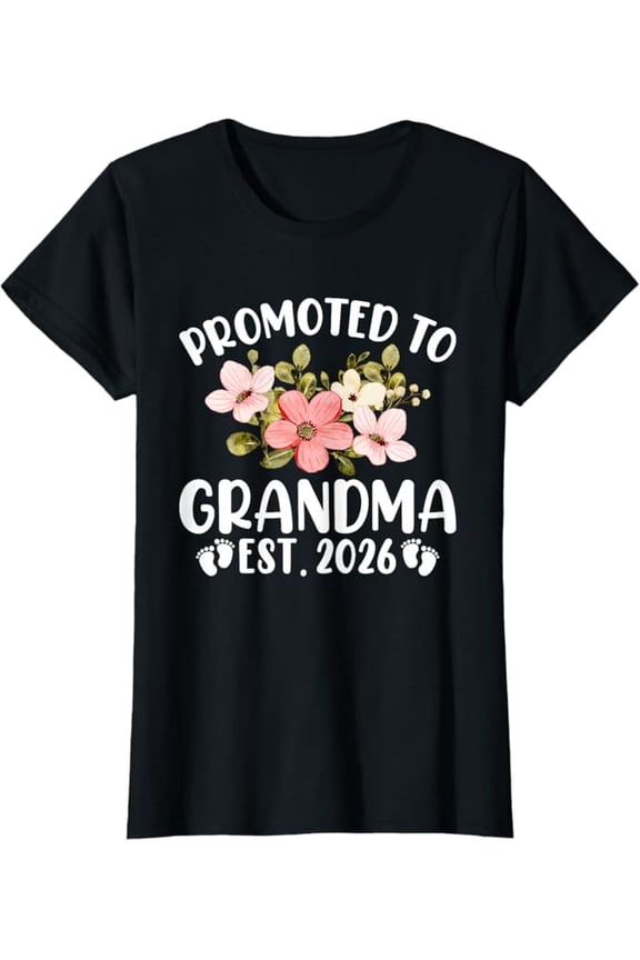 Promoted to Grandma 2026 First Time Nana Floral Design T-Shirt